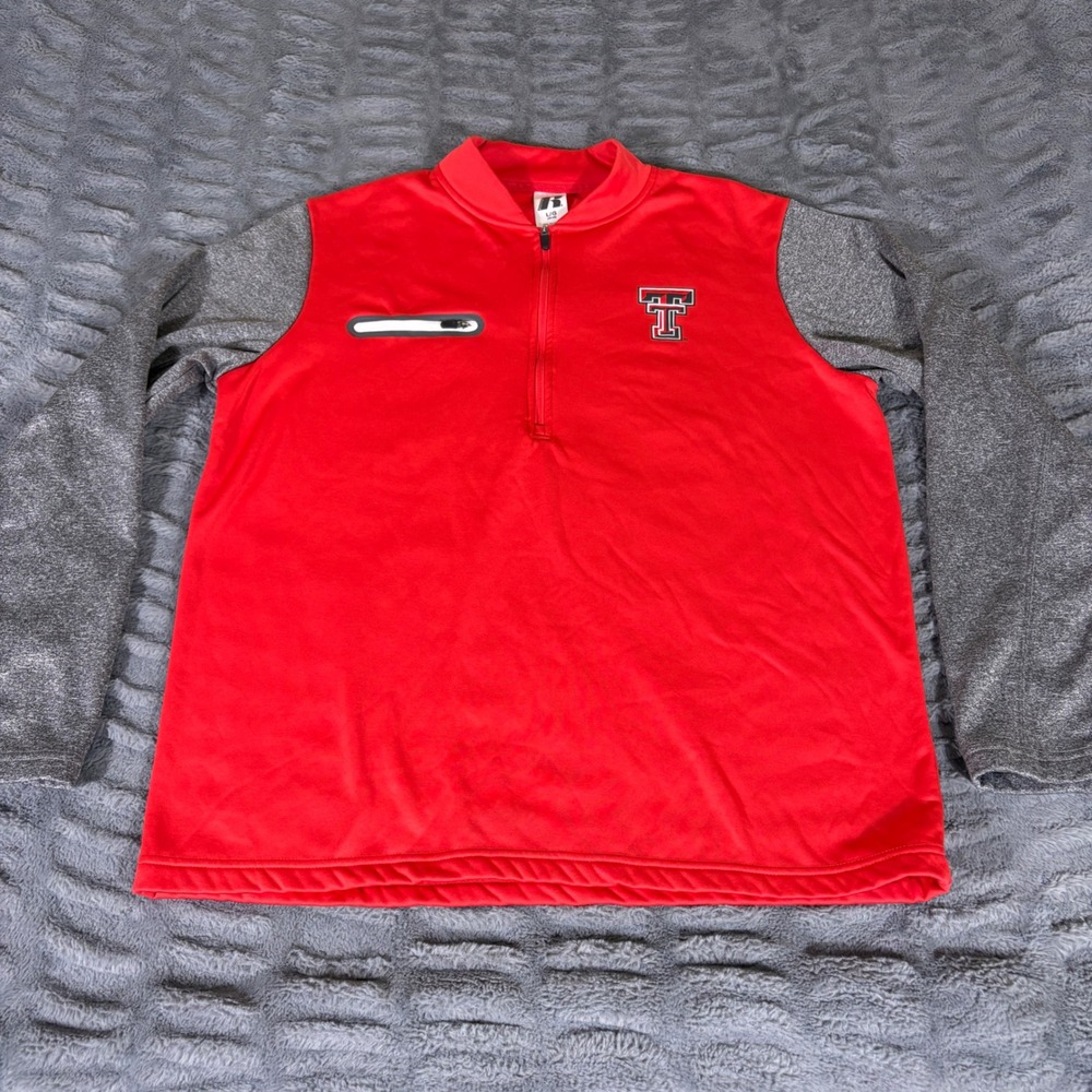 Russell Athletic Texas Tech Red Raiders 1/4 Zip Pullover Red Gray Mens Large